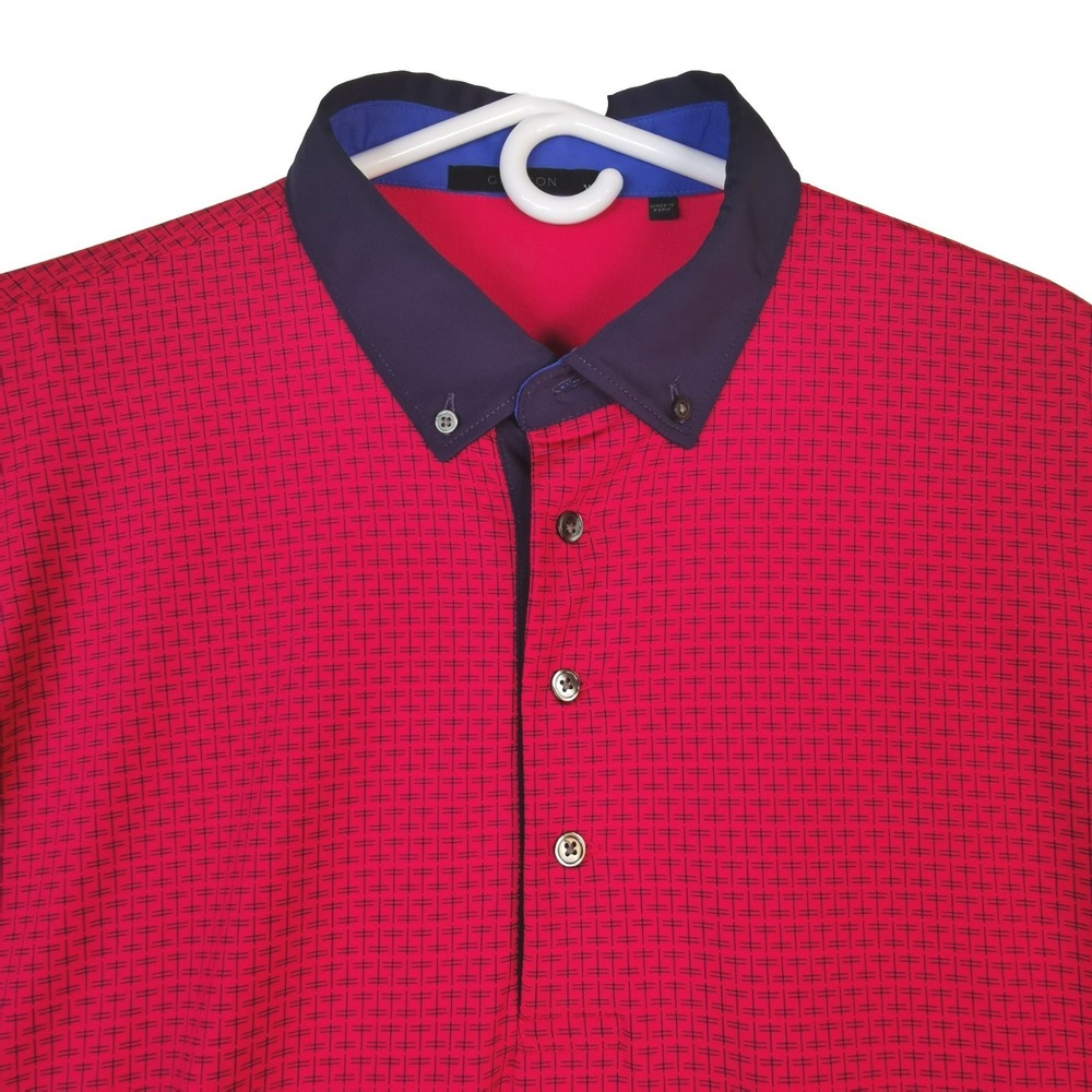 Greyson Golf Polo Shirt Mens XL Red Pink Dragonfly Print Geometric Pit To Pit 26